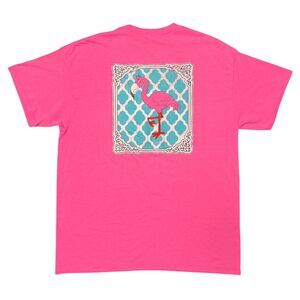 Southern Chics Pink Flamingo 90s Y2K Girlie Bright T Shirt Gildan Beach Sz L